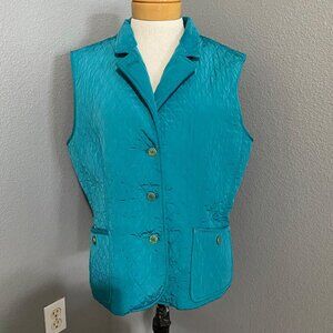 Talbots Quilted Vest Women's Size Large Button-Up Teal Pockets‎
